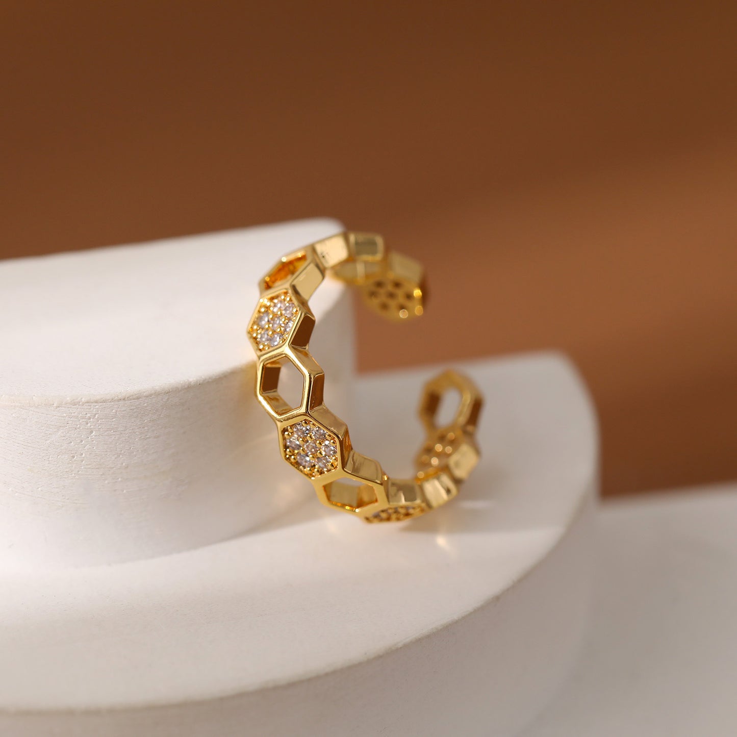 Fashion Open Hexagon Zircon Female Adjustable Index Finger Rings