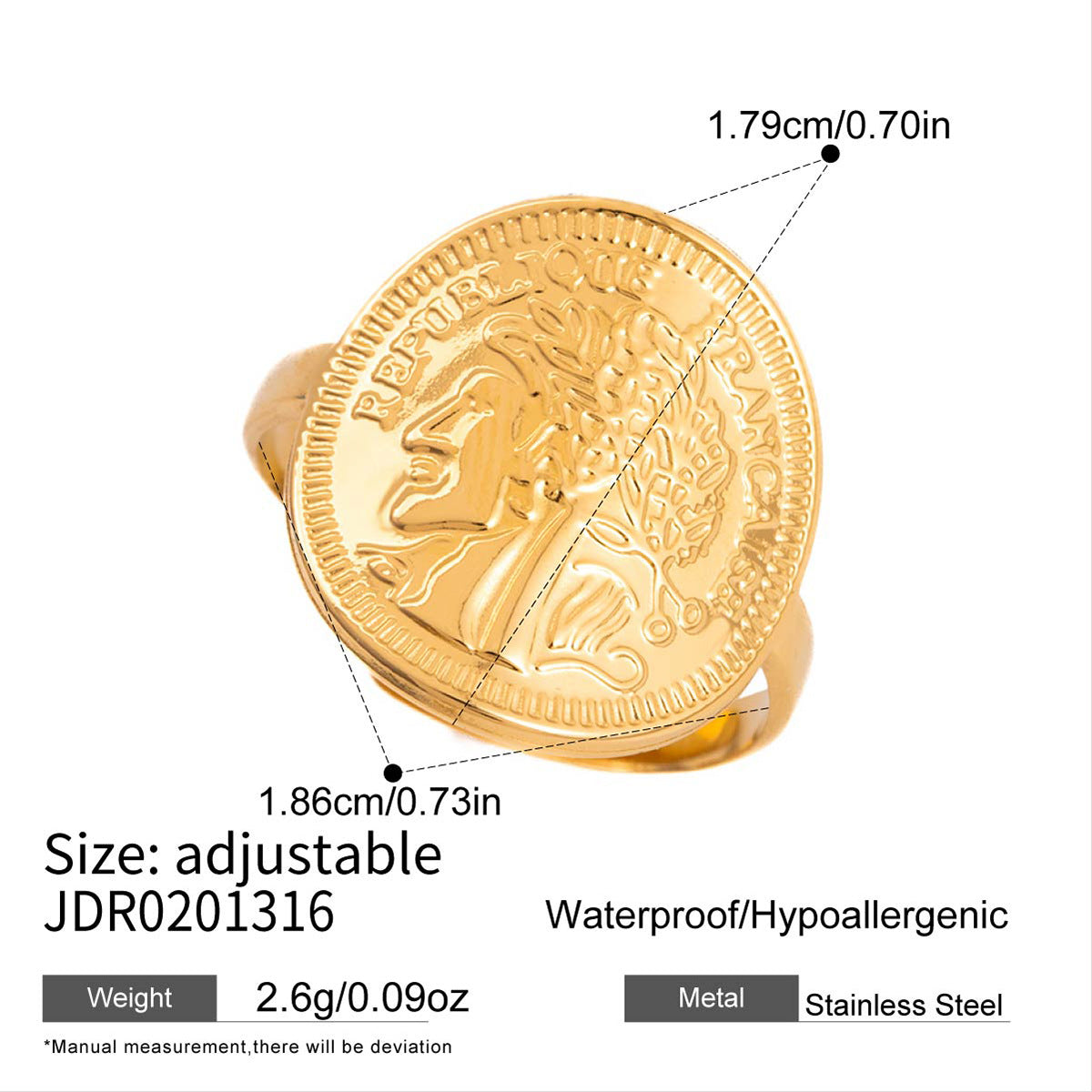 Women's Retro Style Fashion Gold Stainless Steel Ring