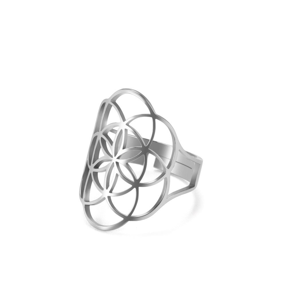 Women's Adjustable Stainless Steel Sacred Geometric For Charm Rings