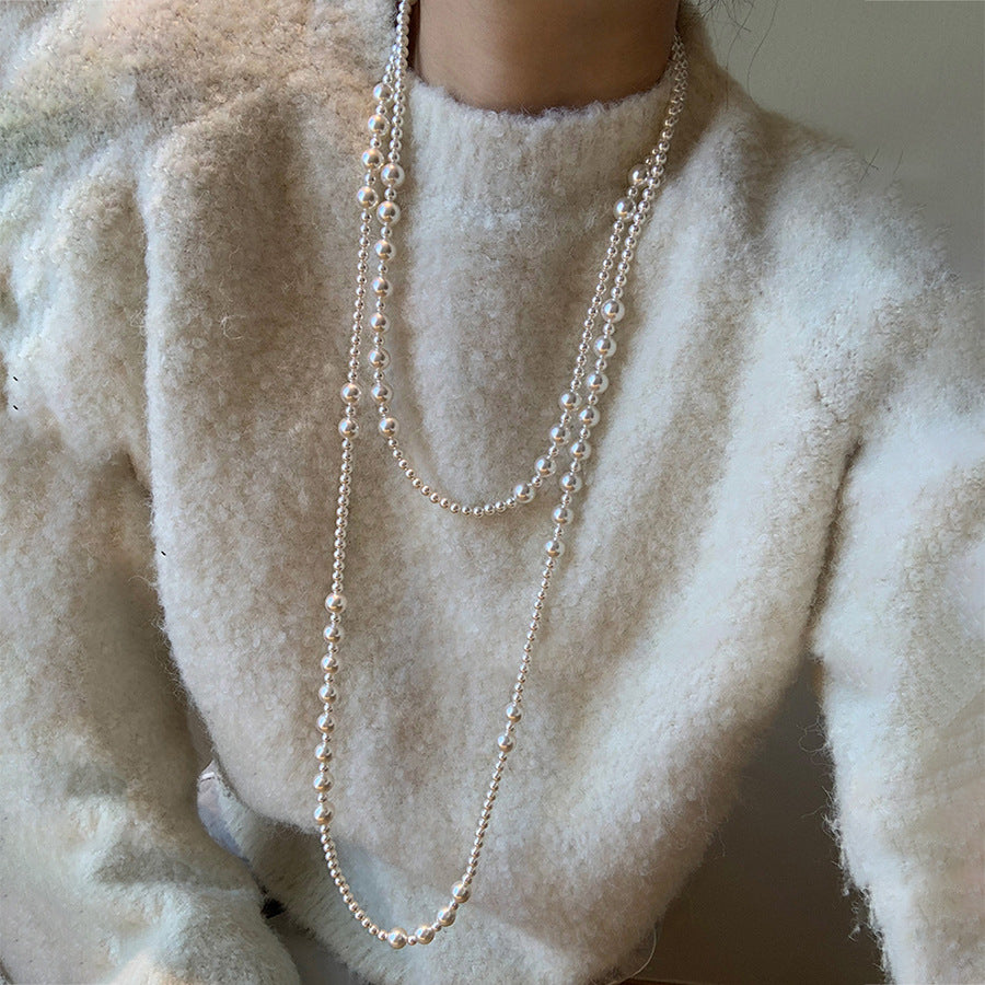 Women's Pearl Twin Layered Retro Elegant Sweater Chain Necklaces