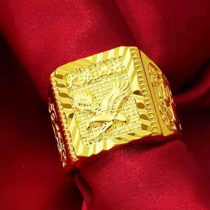 Men's Hard Golden Wide Face Square Man's Solid Boss Domineering Rings