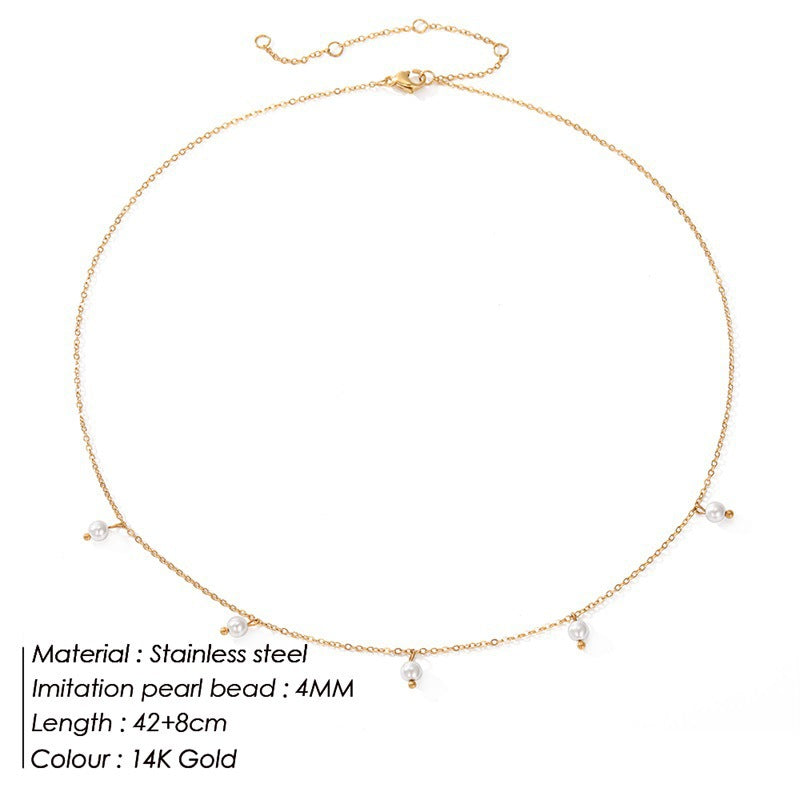 Women's Stainless Steel Imitation Pearl Tassel Fashion Style Niche Necklaces