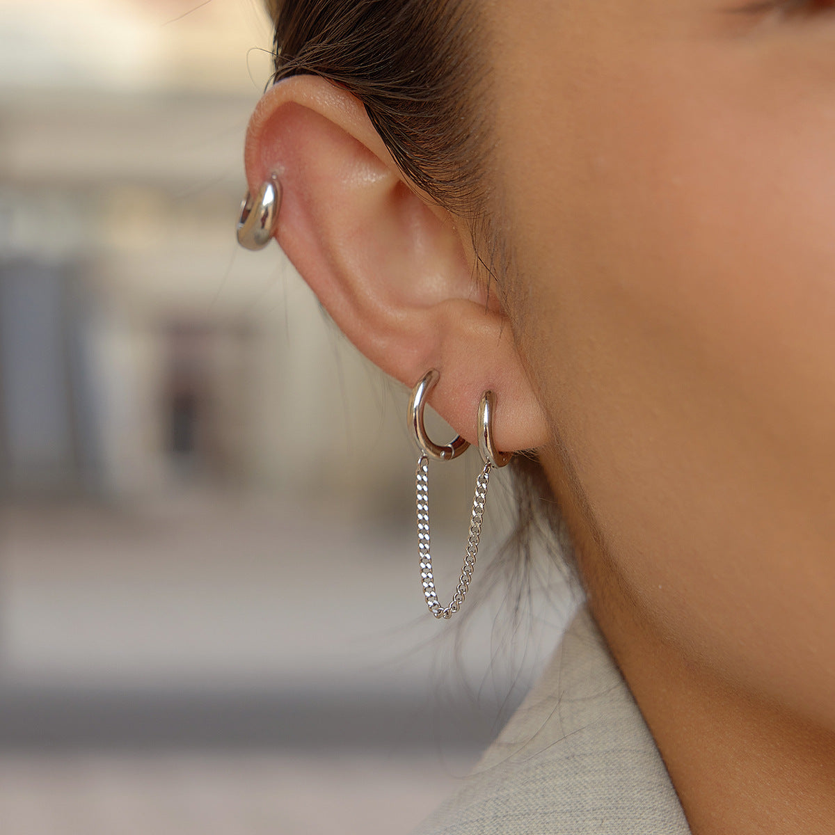 Double Tassel Stainless Steel Classic Simple Personality High Earrings