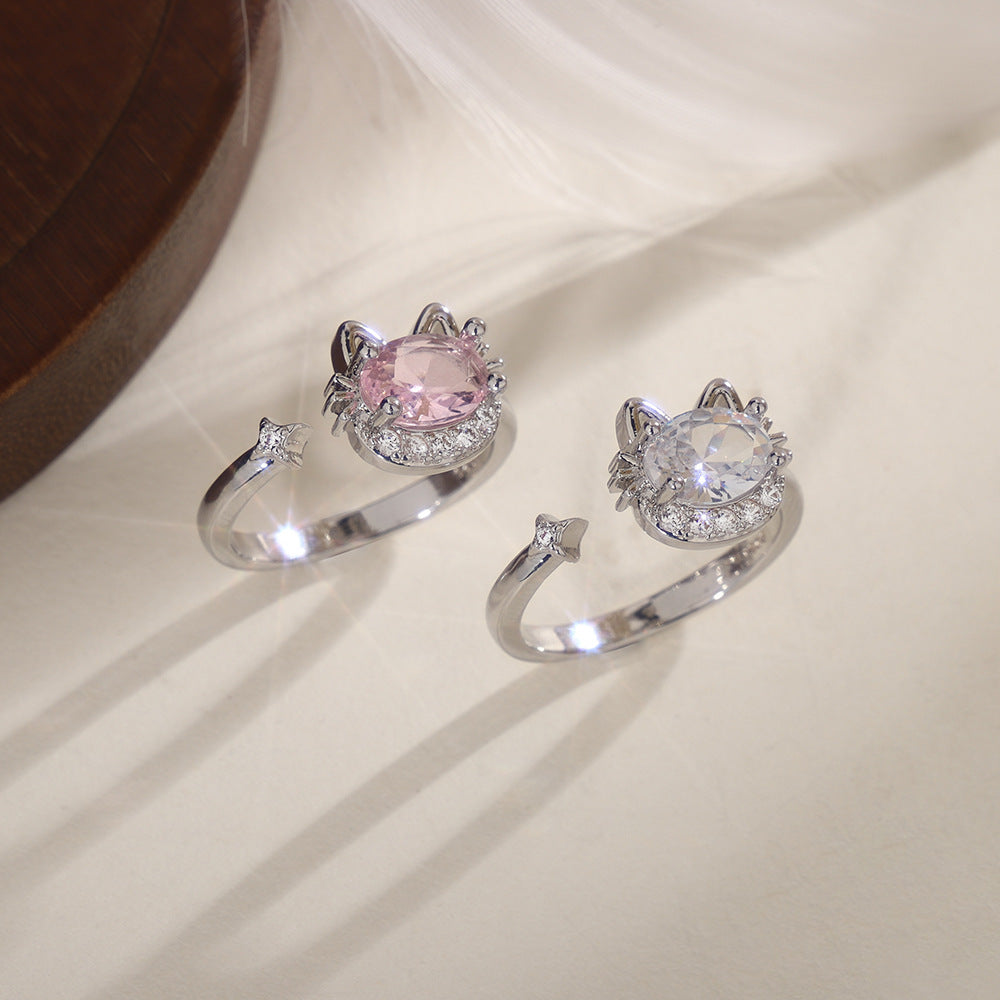 Cat Head Open Exquisite Smart Pink Diamond Ring