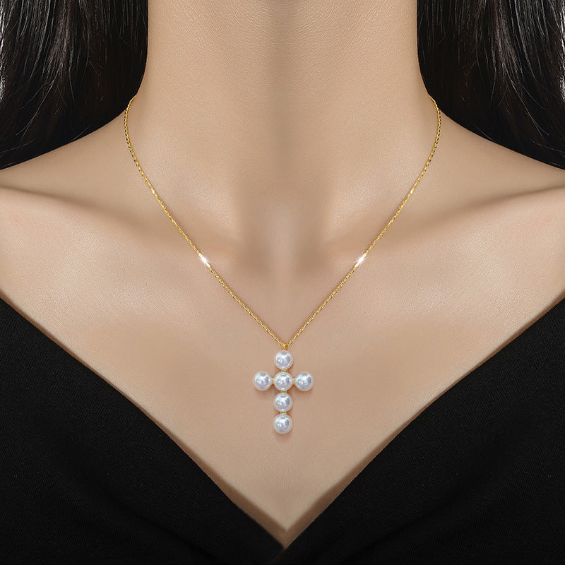 Cross Minimalist Furnace Real Gold Female Necklaces