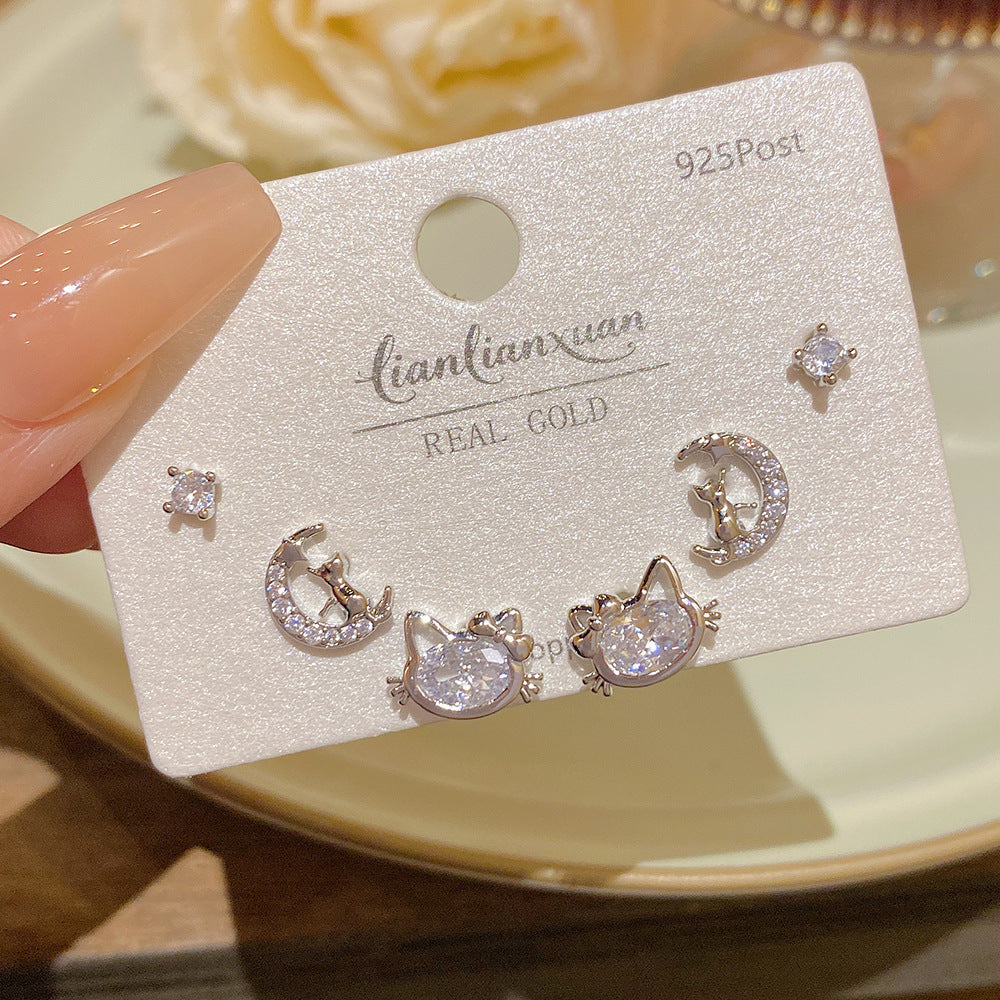 Women's Needle One Card Three Pairs Earings Small Delicate Summer High-grade Stud Earrings