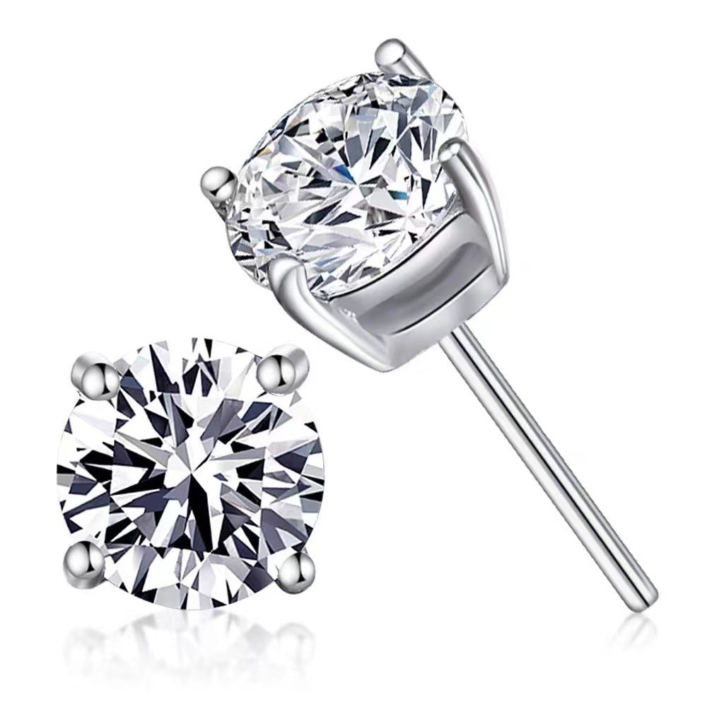 Women's & Men's Zircon Bright Round Single Rhinestone Ear Simple Stud Earrings