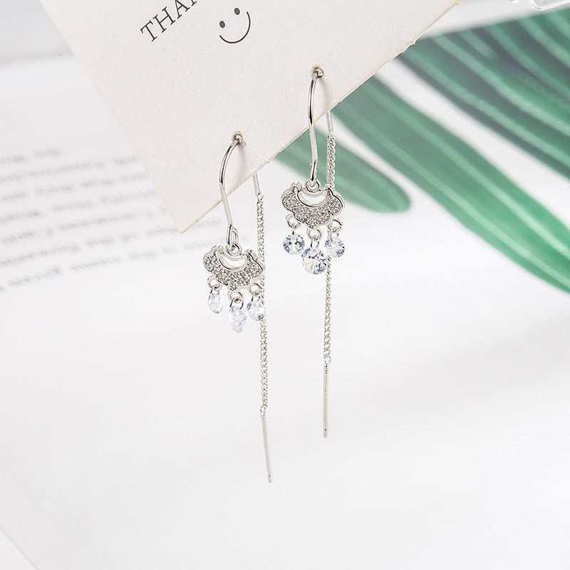 Women's Design Zircon Tassel Safety Lock Fashionable High-grade Earrings