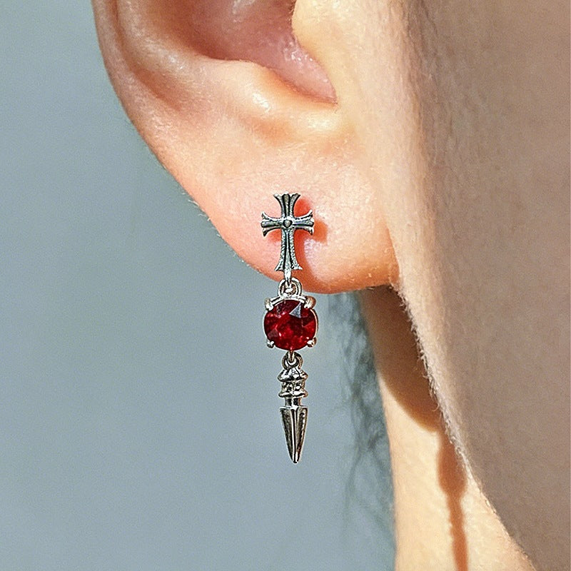 Cross Pestle Iris Series Ear Bone Flash Zircon Sharp Cone Stud Earrings
