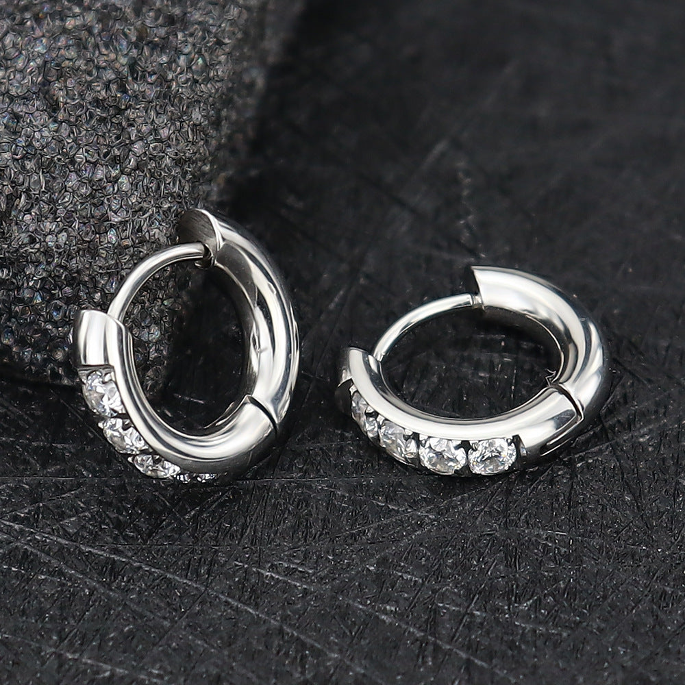 Wind Small Bright Stainless Steel Inlaid Zircon Clip Titanium Ear Buckle