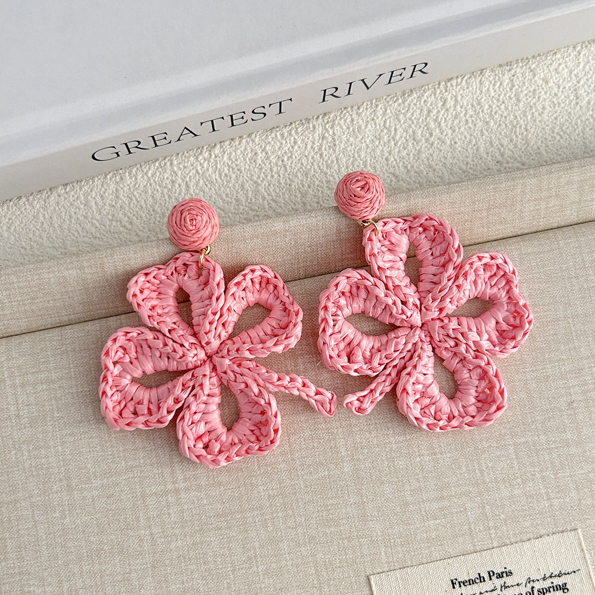 Women's Summer Tassel Flowers Hand-woven Raffia Vacation Style Earrings