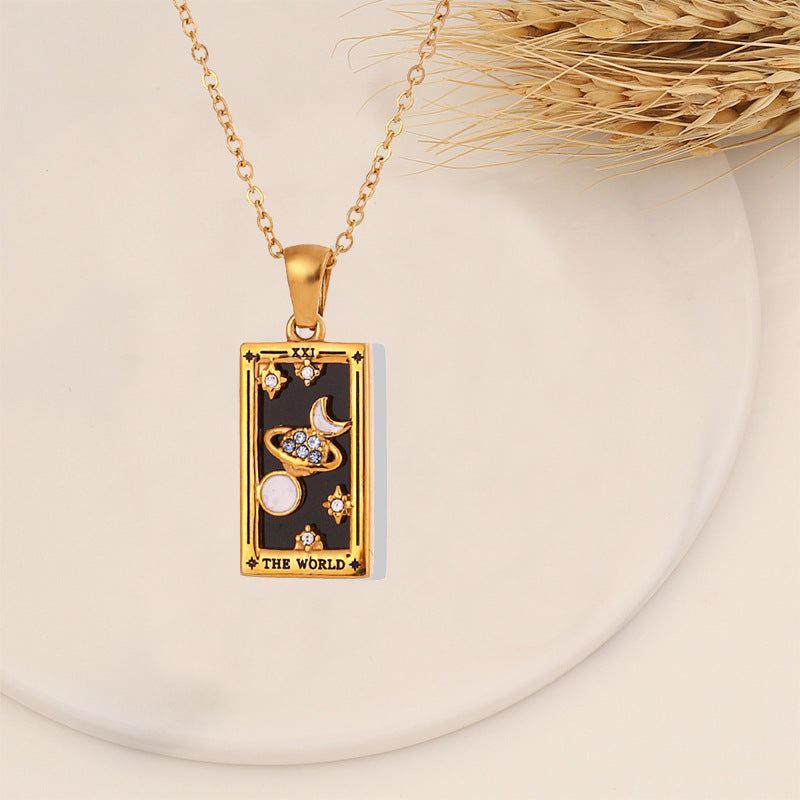 Real Gold Vintage Tarot With Diamond Dripping Necklace