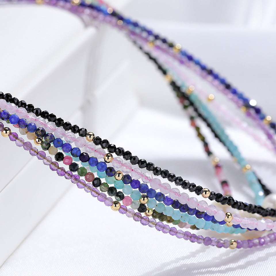 Natural Freshwater Pearl Cut Surface Stone Tourmaline Amethyst Necklaces