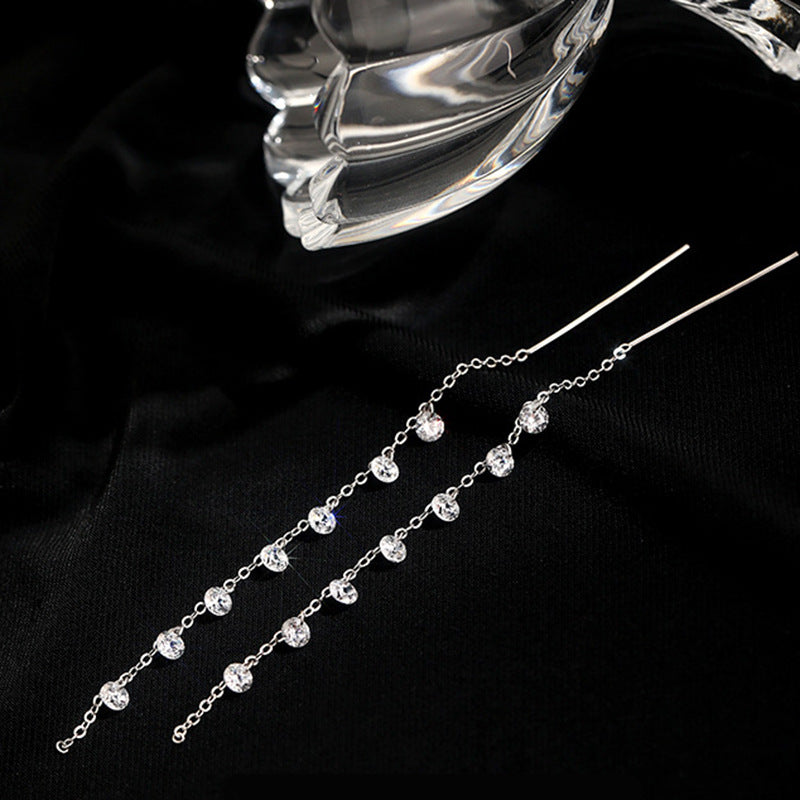 Tassel Female Fairy Temperamental Design Zircon Earrings