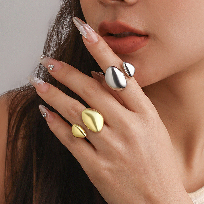 Glossy Surface Female Texture Water Drop Open Egg Face Ring