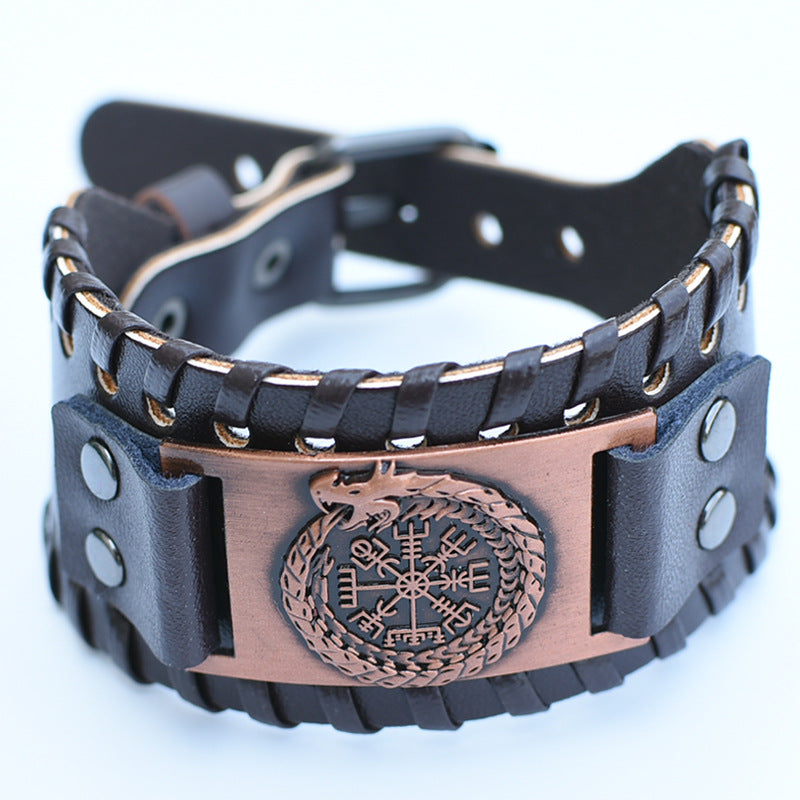 Men's Retro Viking Totem Leather Wolf Head Bear Claw Gossip Lucky Bracelet