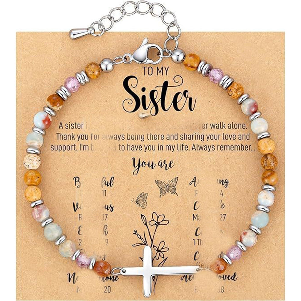 Natural Turquoise Cross Picture Stone Pink Crystal Bracelets
