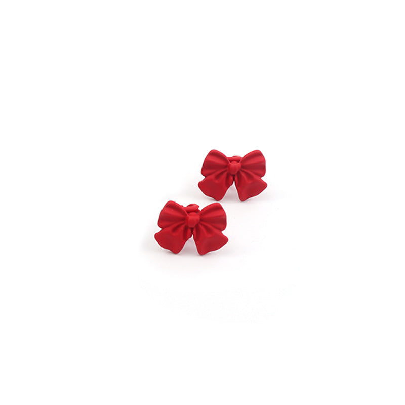 Women's Sweet Bow Red Matte Paint Style Earrings