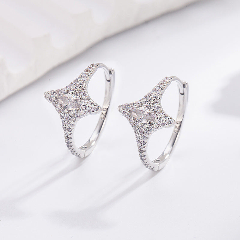 Full Rhinestone Zircon Four Stars Clip High-grade Light Luxury Ear Buckle