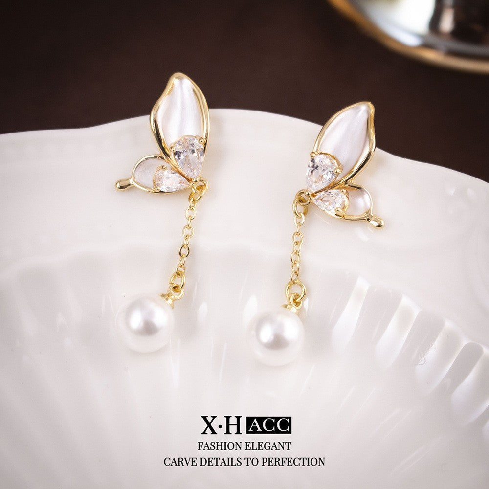 Elegant Zircon Butterfly Tassel Gentle Stylish Personality Stud Earrings