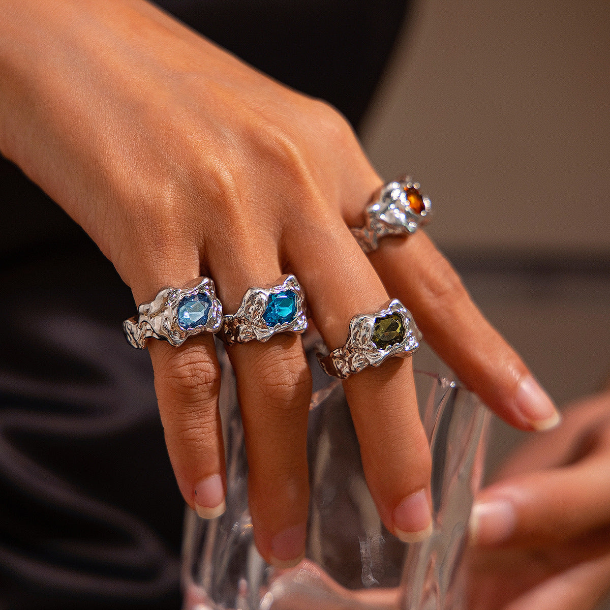 Sweet Cool Lava Geometric Diamond Suit Personality Rings