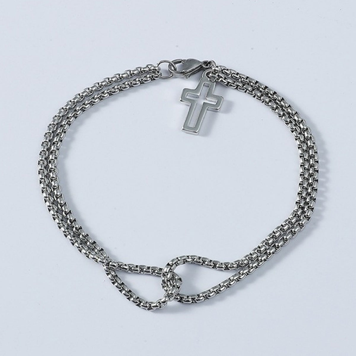 Men's Steel No Fading Zinc Alloy Cross Double Chain Bracelets
