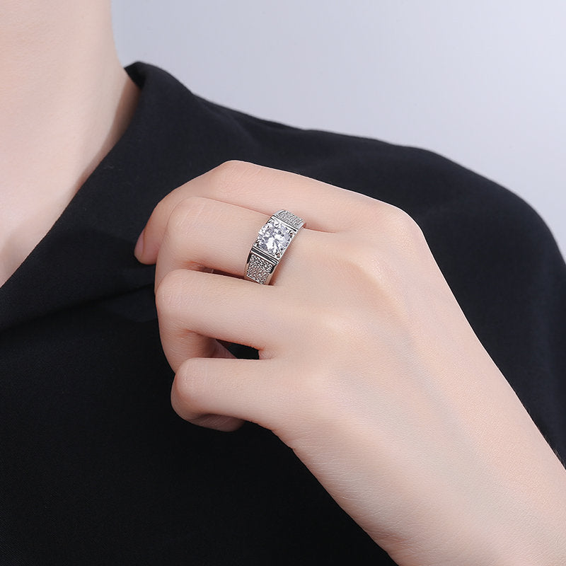Men's Broadcast Korean Style Elegant Diamond Fashion Open Mouth Ring
