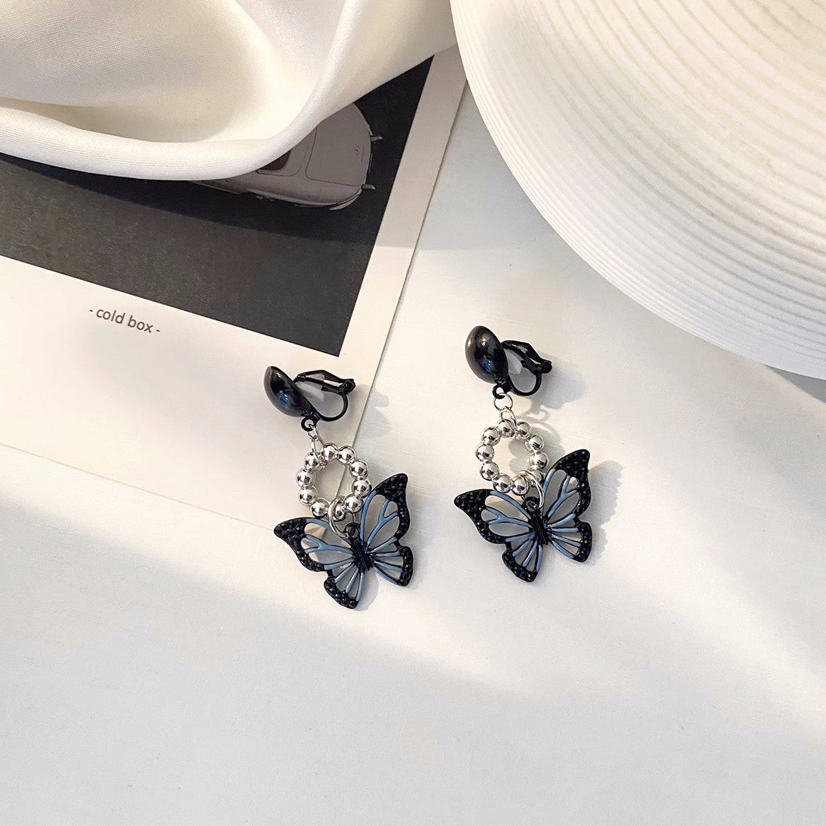 Needle Style Black Blue Butterfly Cool Stud Earrings