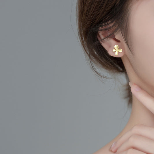 Retro Affordable Luxury Matte Gold Flower Female Korean Style Earrings