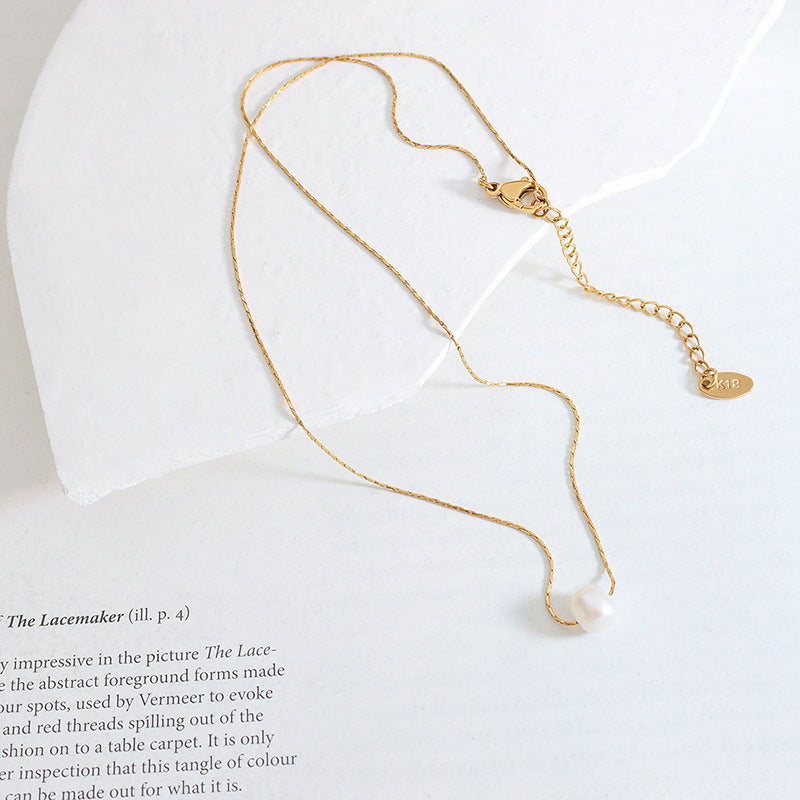 Fashion Natural Growth Freshwater Pearl Titanium Necklaces