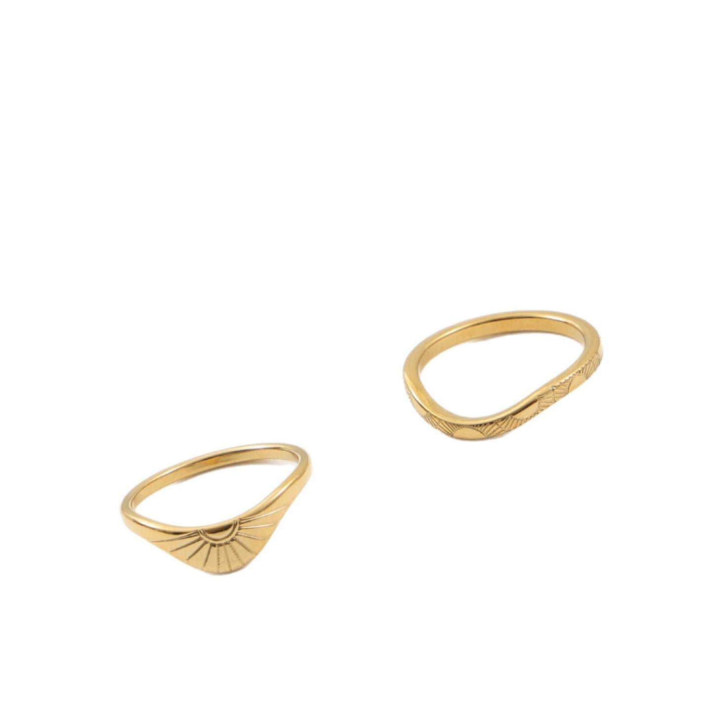Curved Sunflower Pattern Titanium Steel Gold Rings
