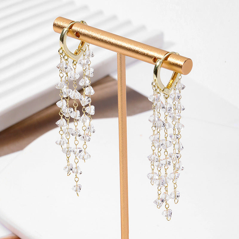 Women's Crystal Tassel Clip Fashionable Elegant High-grade Light Luxury Earrings