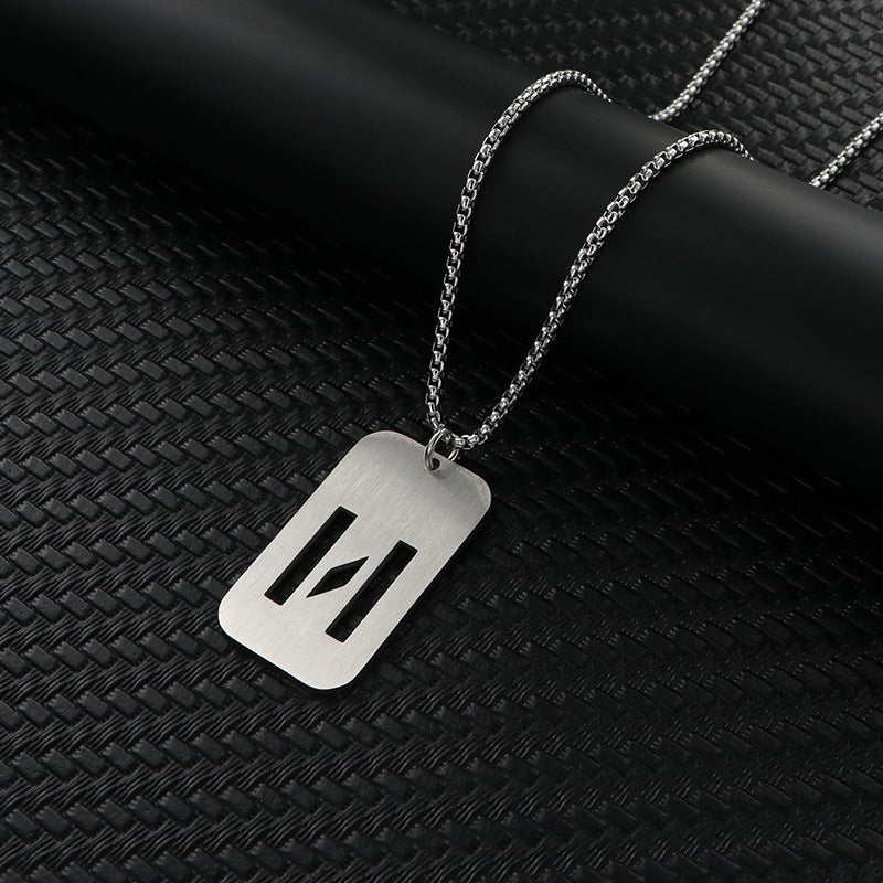 Women's & Men's Hop Sweater Chain Accessories Rectangular Glossy Dog Tag Stainless Pendants