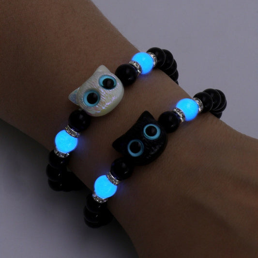 Luminous Cheese Kitty Black White Couple Gift Bracelets