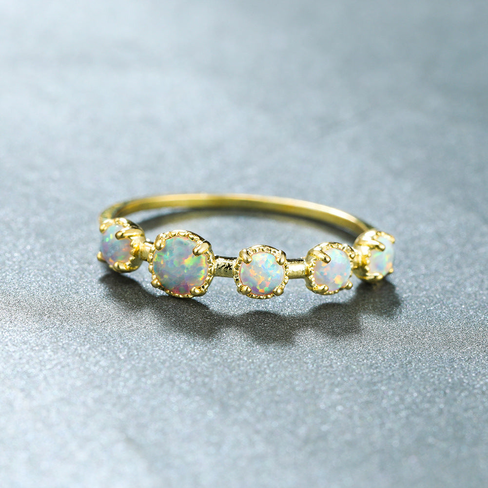 Golden Five Round Opal Female Simple Ring