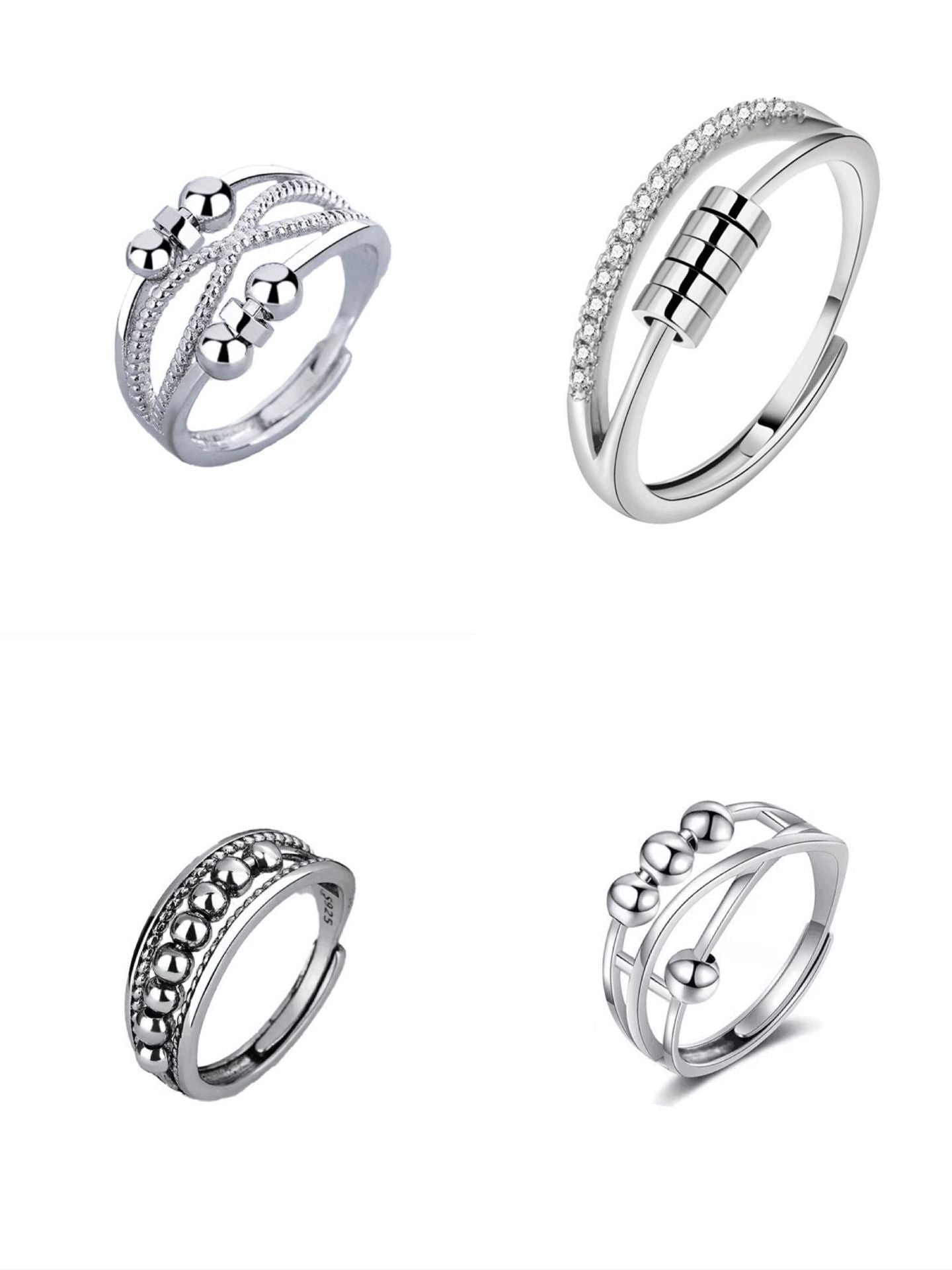 Women's Sier Anxiety Three-ring Smart Index Finger Rotating Ring