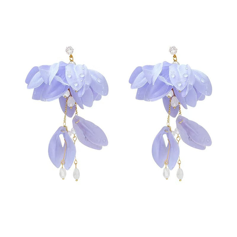 Petal Fringe Ear Entry Lux Elegant Atmosphere High Sense Seaside Stud Earrings