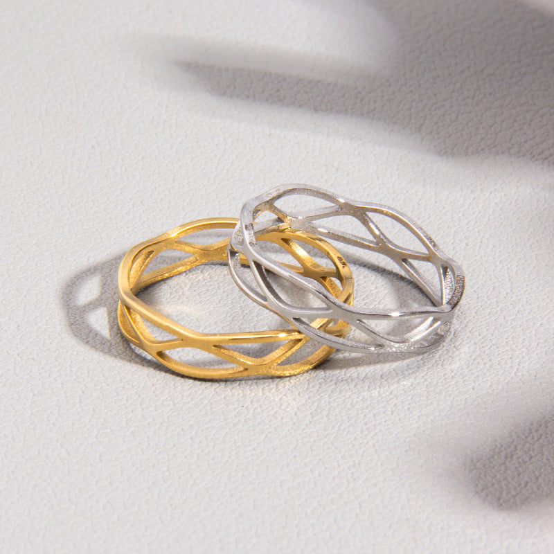 Women's & Men's Simple Cutting Titanium Steel Hollow Cross Ring