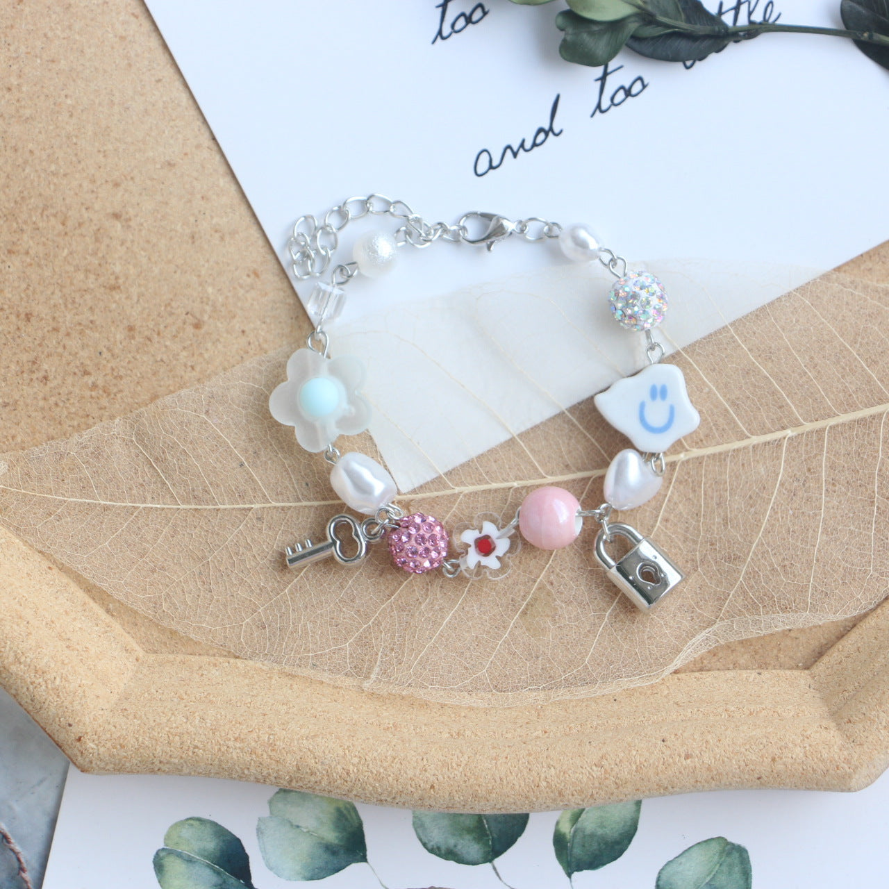 Niche Sweet Cute Stitching Style Cartoon Butterfly Tulip Glass Ceramic Bracelets