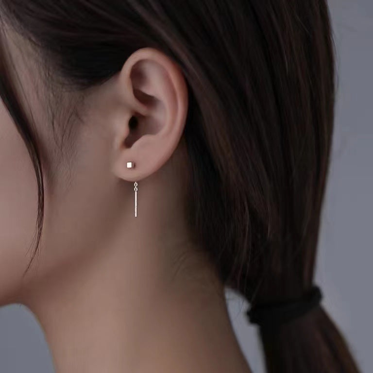Women's Sterling Sier Simple Cold Style Mini Square Korean Fashionable Ear Line