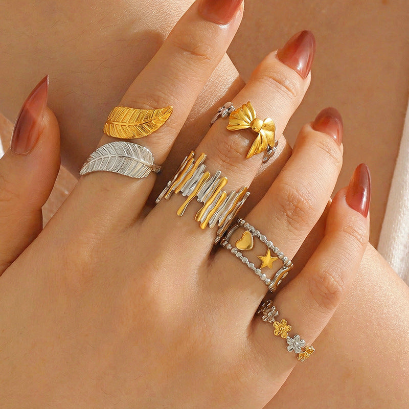 Stainless Steel Opening Adjustable Female Leaves Ring