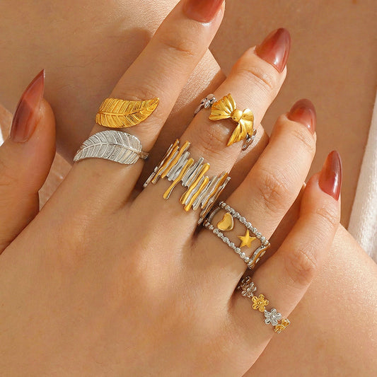 Stainless Steel Opening Adjustable Female Leaves Ring