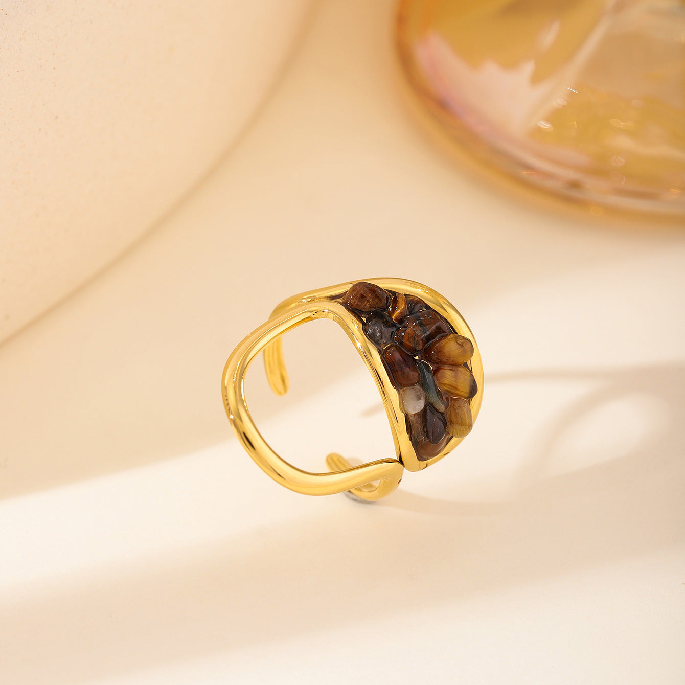 Stone Geometric Stainless Steel Gold Plated Simple Ring