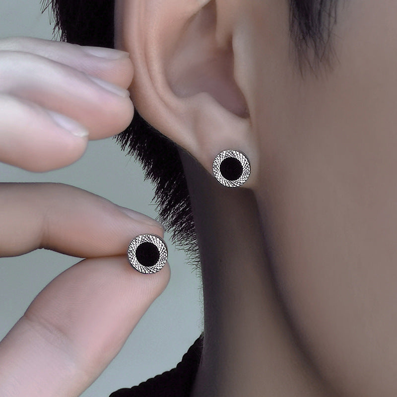 Men's Sier Texture High Sense Niche Style Eardrop Trendy Stud Earrings