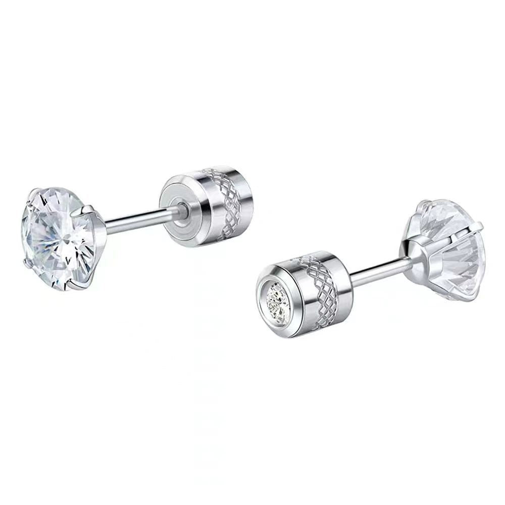 Hot Stylish Round Zircon Thin Needle Stainless Steel Earrings