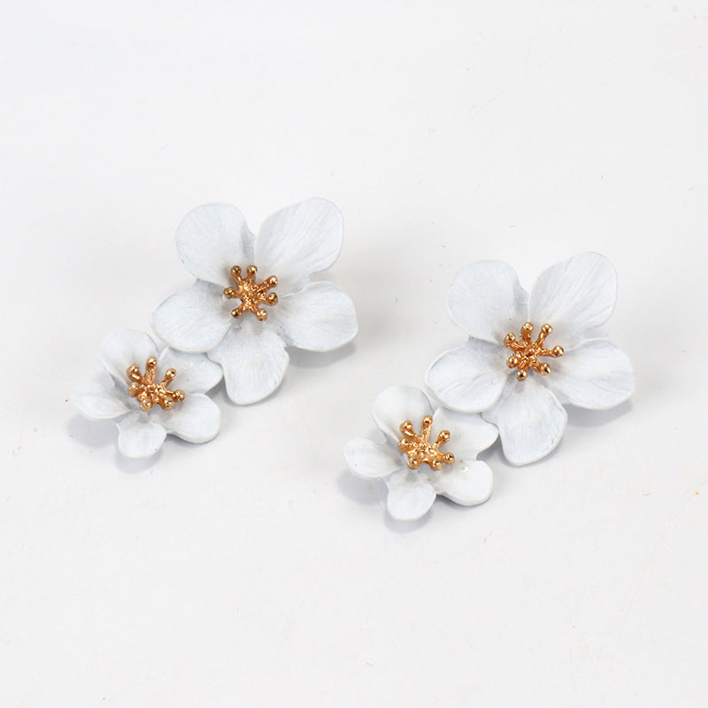 Fashion Personality Trend Multicolor Double Layer Flower Earrings