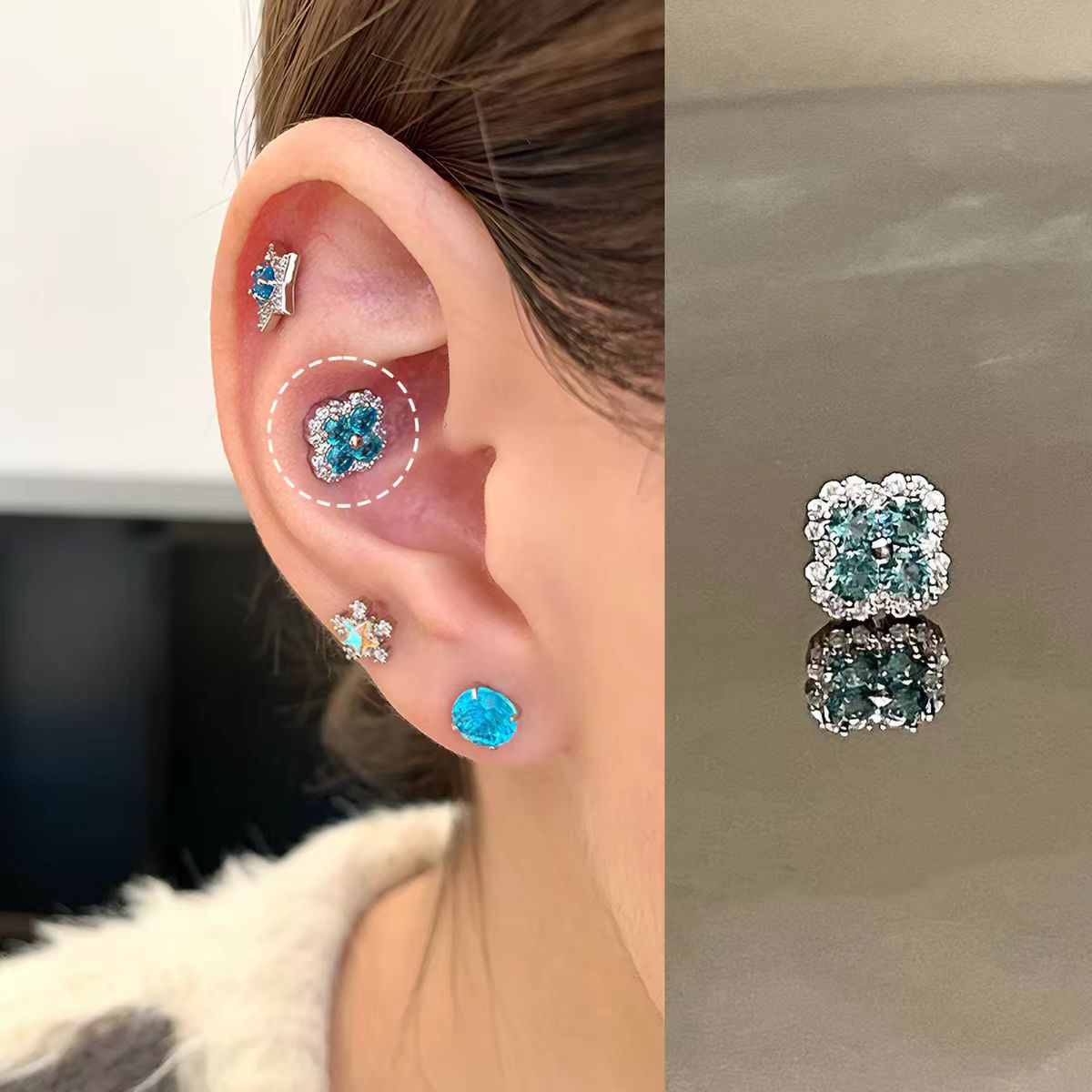 Medical Titanium Steel Four Leaf Clover Ear Screw Bone Pin Stud Earrings
