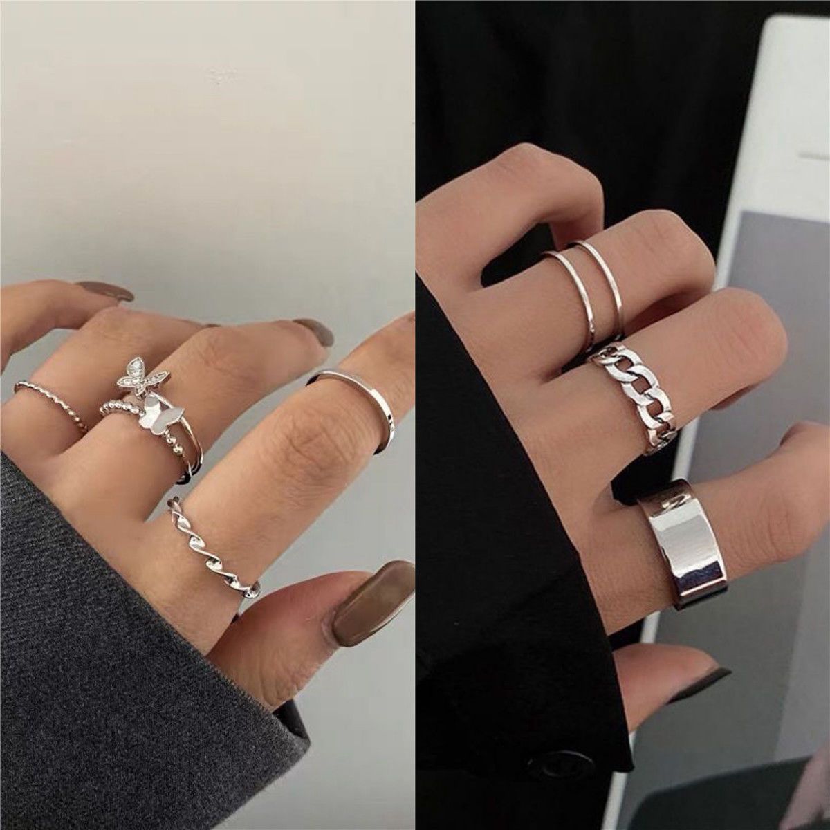 Butterfly Female Retro Minority Design Versatile Sier Opening Adjustable Male Rings