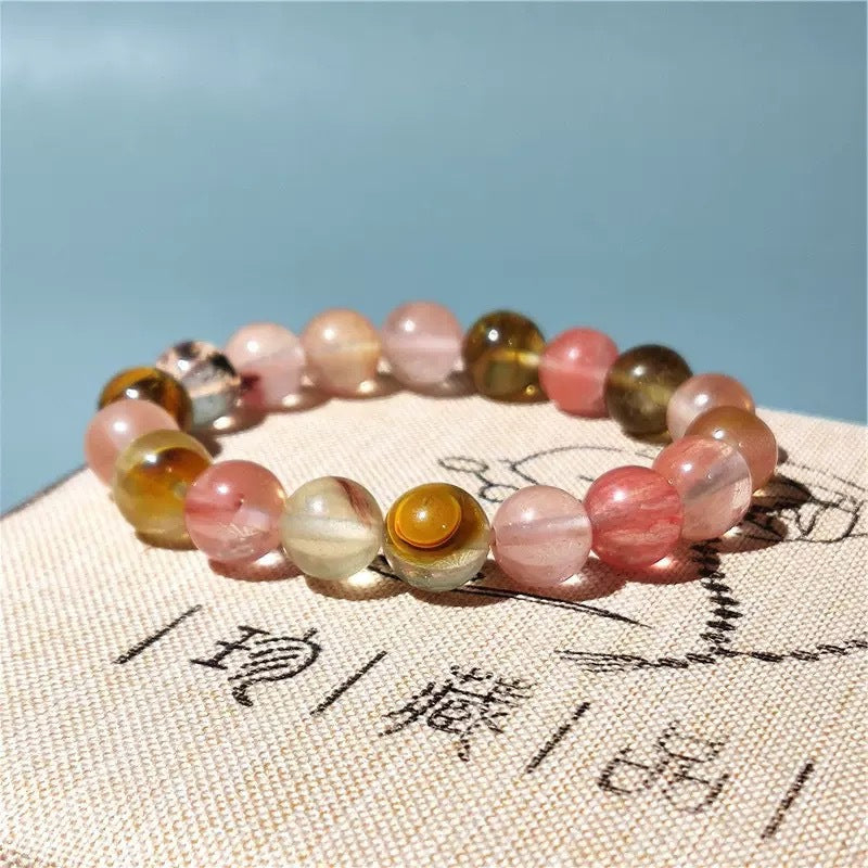 Natural Cherry Blossom Floating Flowers Agate Chalcedony Fashion Sweet Single Bracelet