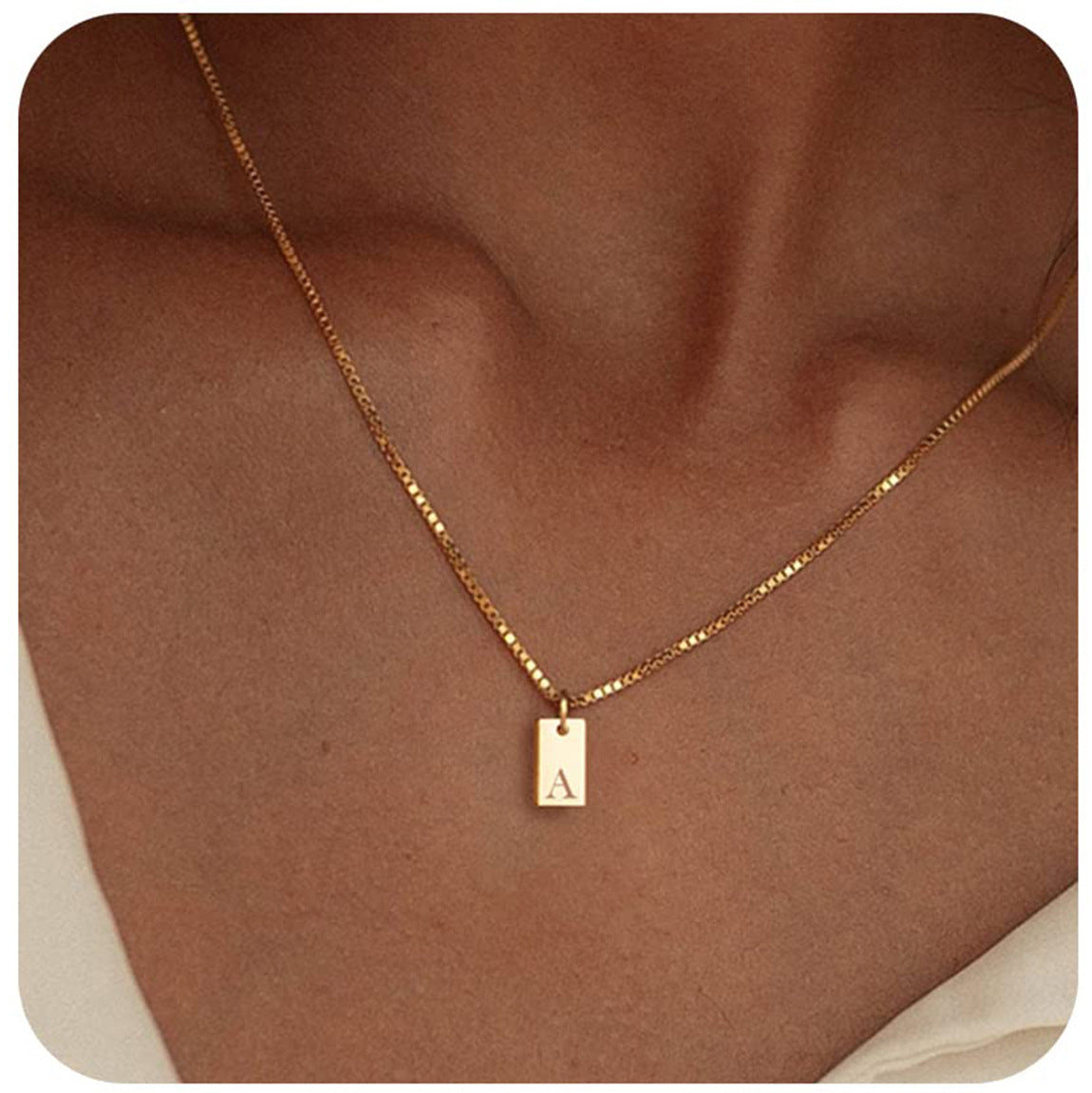 English Letter Creative Box Chain Square Necklaces